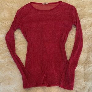 Sparkly Dark Pink Mesh Long Sleeve Top